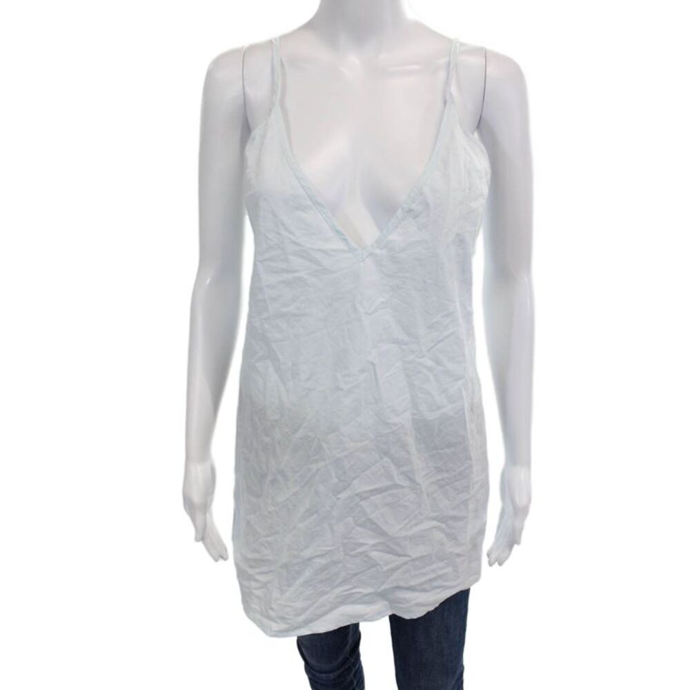 Significant Other Women V-Neck Sleeveless Tank Top Blue 100% Cotton Size S